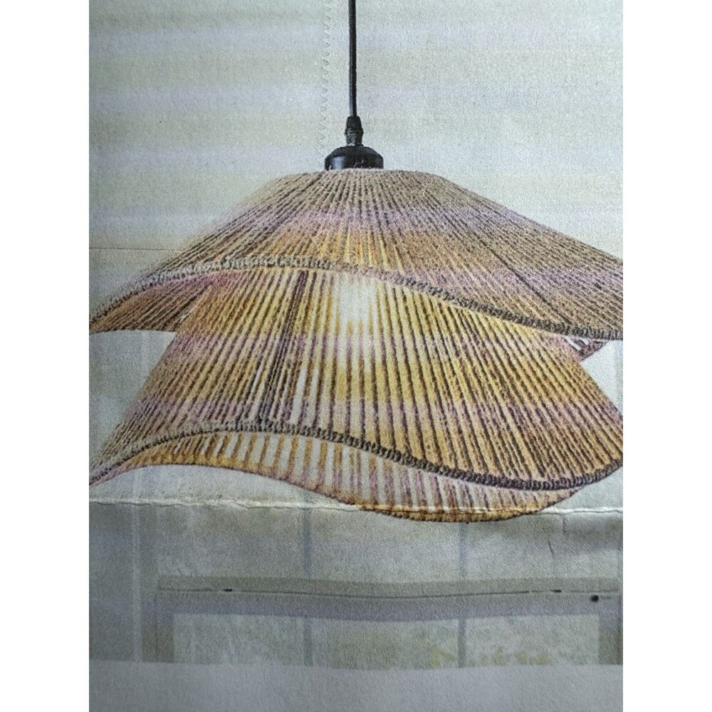 Modern Boho Rattan Chandelier, 19.7” Large Rustic Wicker Pendant Light Fixture
